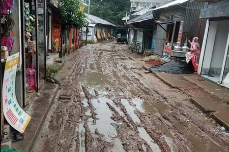 আগৈলঝাড়া সদর বাজারের সড়কের বেহালদশা ব্যবসায়ীদের চরম দুর্ভোগ