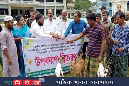 আগৈলঝাড়ায় ছাগল ও ছাগল পালনের জন্য ঘর বিতরণ
