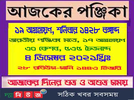 আজ শনিবারের পঞ্জিকা