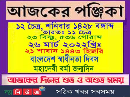 আজ ১২ চৈত্র শনিবার