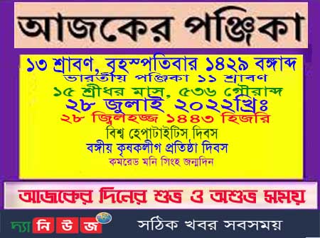 আজ বৃহস্পতিবারের পঞ্জিকা