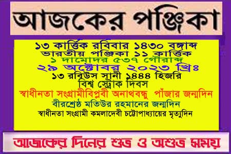 পঞ্জিকা ও ইতিহাসের এইদিনে