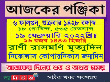 আজকের দিনের শুভাশুভ সময়