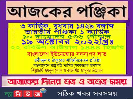 আজ ১৯ অক্টোবর বুধবারের পঞ্জিকা