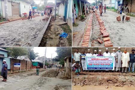 বগুড়ায় সংস্কারবিহীন সড়ক নিজস্ব অর্থায়নে ও স্বেচ্ছাশ্রমে সংস্কার করছে গ্রামবাসী