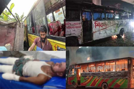 রাজধানীতে চারটি বাসে আগুন