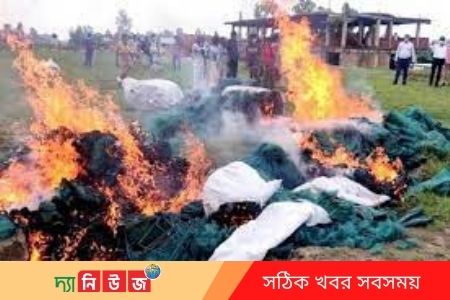 মধুখালী বাওর থেকে অবৈধ চায়না দোয়ার জব্দ ও পুড়িয়ে ধব্বংশ