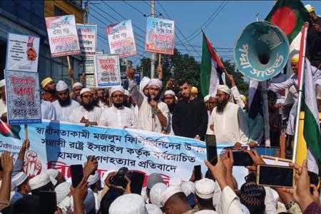 ফিলিস্তিনিদের উপর ইসরাইলি হামলার প্রতিবাদে ফরিদপুরে বিক্ষোভ সমাবেশ
