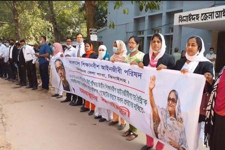 ঝিনাইদহে শিক্ষানবিশ আইনজীবিদের মানববন্ধন