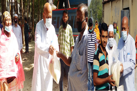 ধামইরহাটে কর্মহীন রিক্সা-ভ্যান চালক ও অসহায়দের পাশে এম.পি শহীদুজ্জামান