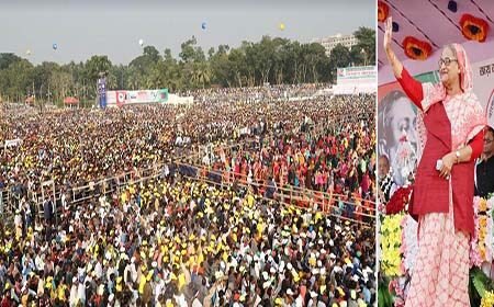 যশোরে নৌকায় ভোট চাইলেন শেখ হাসিনা