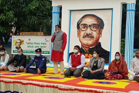 বঙ্গবন্ধুর ভাস্কর্য ভাংচুরের প্রতিবাদে সালথা উপজেলা প্রশাসনের সমাবেশ অনুষ্ঠিত