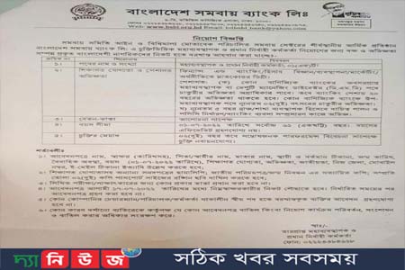 সমবায় ব্যাংক লিমিটেড নিয়োগ বিজ্ঞপ্তি