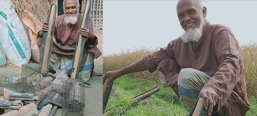 আবুলের বাঁশকল ফসল নিধনের শত্রু ইঁদুর নিধন করছে