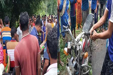 মোটরসাইকেল নিয়ন্ত্রণ হারিয়ে ধাক্কা