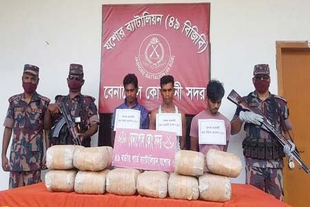শার্শার শালকোনা সীমান্ত থেকে ২৪ কেজি গাঁজাসহ আটক ৩