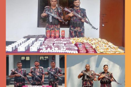 সীমান্তে অভিযান চালিয়ে মালিকবিহীন চোরাচালানী মালামাল আটক