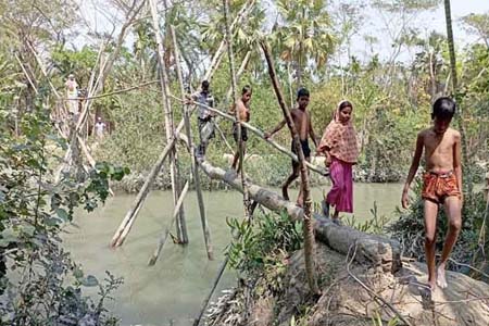 ৫০ বছর ধরে মানুষ ঝুঁকি নিয়ে জনগুরুত্বপূর্ন বাঁশের সাঁকো দিয়ে চলাচল