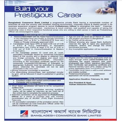 কমার্স ব্যাংক লিমিটেড এ চাকুরি
