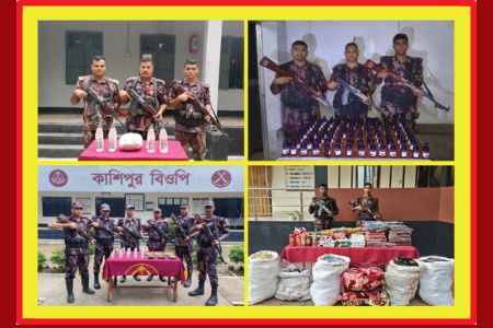 বেনাপোল সীমান্ত এলাকায় বিজিবি অভিযানে মাদকদ্রব্য ও চোরাচালান পণ্য আটক 