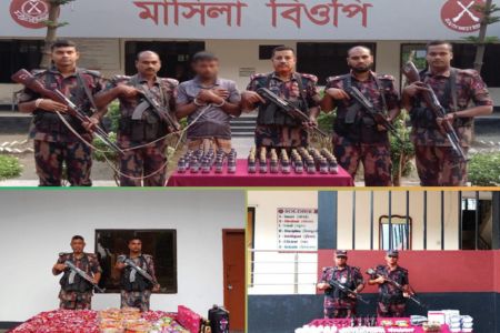 যশোর সিমান্ত এলাকায় বিজিবি অভিযানে মাদকদ্রব্য ও চোরাচালান পণ্যসহ আটক-১