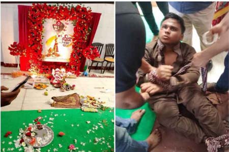 প্রতিমা ও জিনিসপত্রে লাথি ভাংচুর