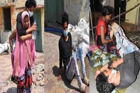 প্রতিবন্ধী স্বামীকে কাঁধে