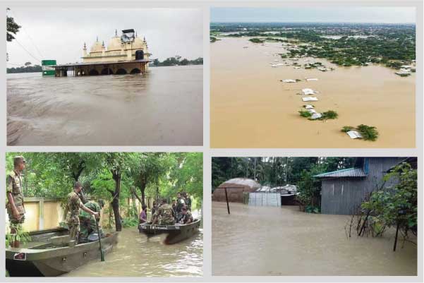 পাহাড়ি ঢল ও টানা বৃষ্টিতে স্মরণকালের ভয়াবহ বন্যার কবলে সিলেটবাসী