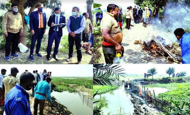 শার্শা’র মহিষাকোড়া বিলে অভিযান চালিয়ে অবৈধ দখলদারদের পাটাবাঁধ উচ্ছেদ