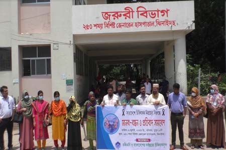 সারাদেশে চিকিৎসক নিগ্রহের বিরুদ্ধে ঝিনাইদহে মানববন্ধন ও প্রতিবাদ সমাবেশ