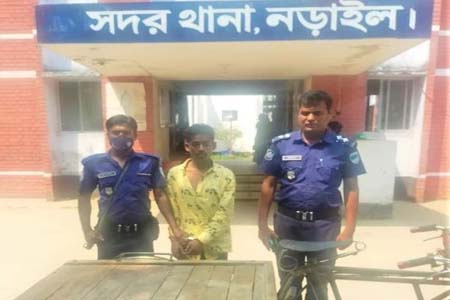নড়াইলে পুলিশের অভিযানে ভ্যান ও মোবাইল ফোনসহ ছিনতাইকারী আটক