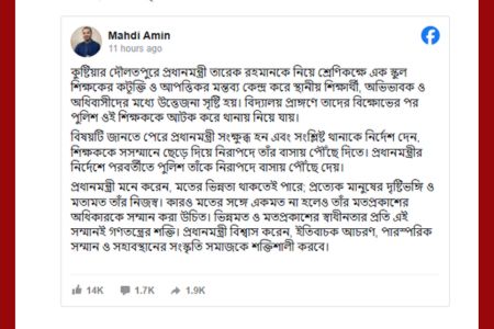 ভিন্নমতের প্রতি সম্মানই গণতন্ত্রের শক্তি: মাহদী আমিন
