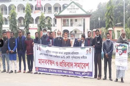 বঙ্গবন্ধুর ভাস্কর্য ভাংচুরের প্রতিবাদে সালথায় মানববন্ধন