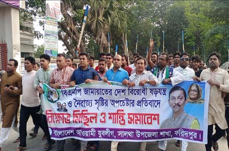 বিএনপির ডাকা হরতালের প্রতিবাদে সালথায় যুবলীগের বিক্ষোভ 