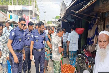 দ্রব্যমূল্য নিয়ন্ত্রণে রাখতে নিয়মিত বাজার মনিটরিং করছেন সালথা থানার ওসি