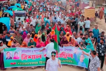 শ্যামনগরে ৫ আগস্ট জুলাই গণঅভ্যুত্থান দিবস উপলক্ষে সমাবেশ ও গণমিছিল