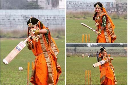 গায়ে হলুদের ফটোশ্যুটে ব্যাট হাতে সানজিদা, ভাইরাল সেই ছবি