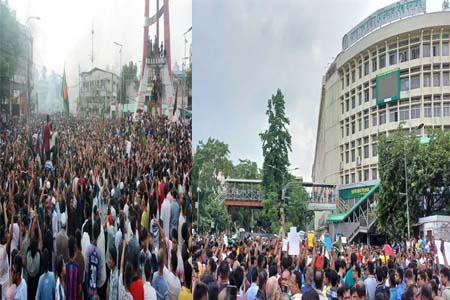 রাজধানীর শাহবাগে সংখ্যালঘু সমস্যা দ্রুত সমাধানের দাবিতে দ্বিতীয় দিনের মতো বিক্ষোভ সমাবেশ